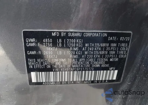 2023 Subaru Outback Touring из США, поврежденный, VIN 4S4BTAPC6P3175170